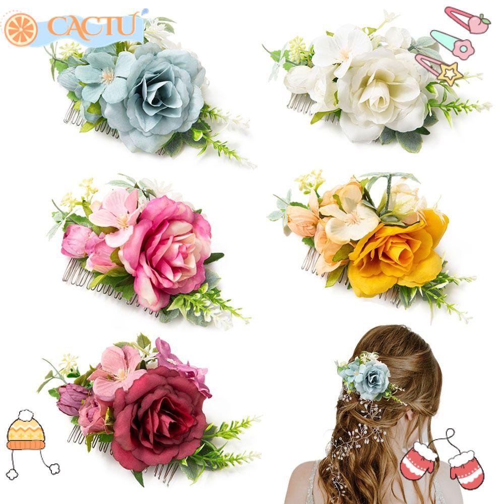 CACTU Lược Cài Tóc Hình Hoa Đính Pha Lê Cho Cô Dâu