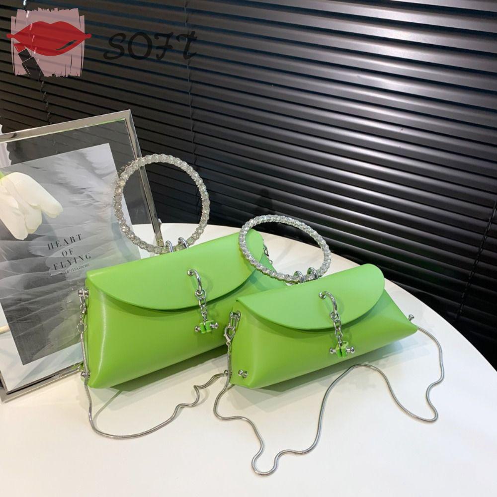 SOFTNESS Túi Xách Da PU Đính Đá Phối Dây Xích Kim Loại Sang Trọng Cho Nữ