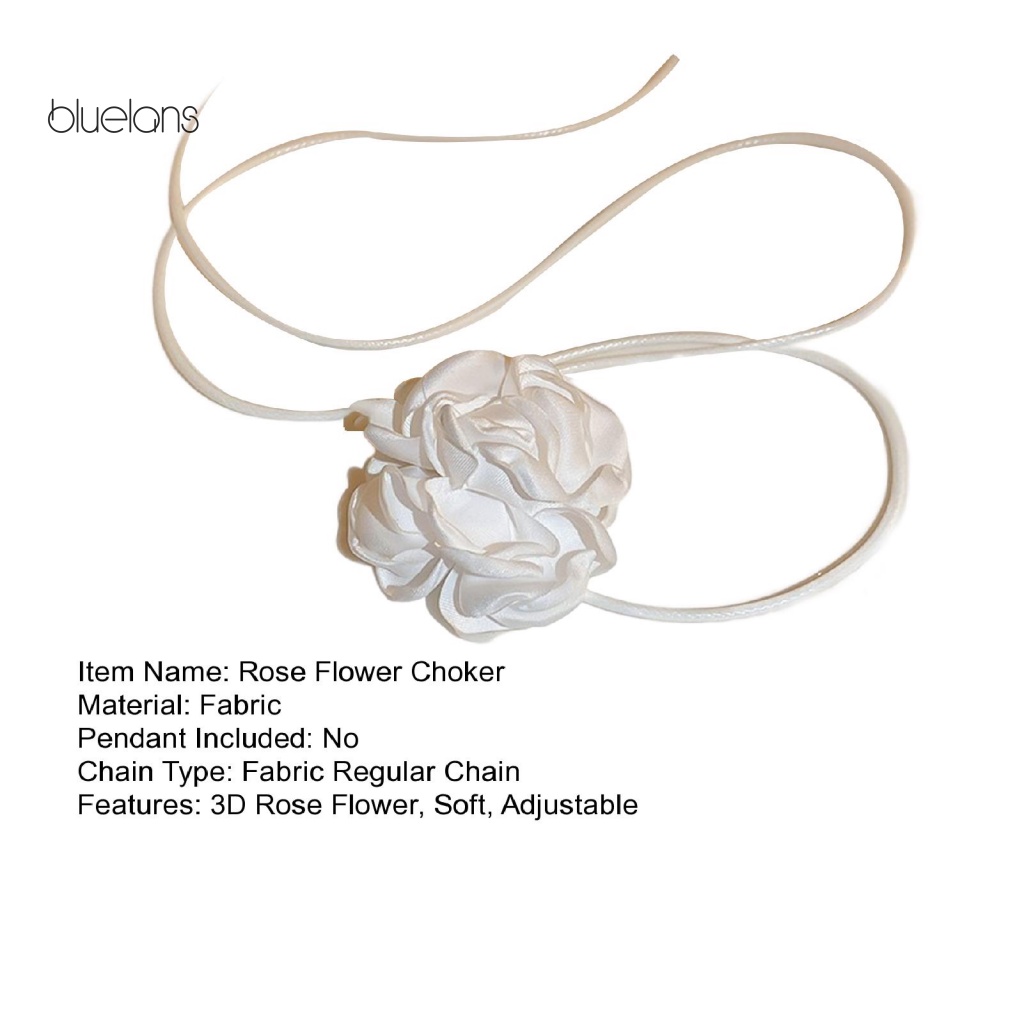 Vòng Cổ Choker Họa Tiết Hoa Hồng 3D Màu Trắng Đen Thanh Lịch Có Thể Điều Chỉnh