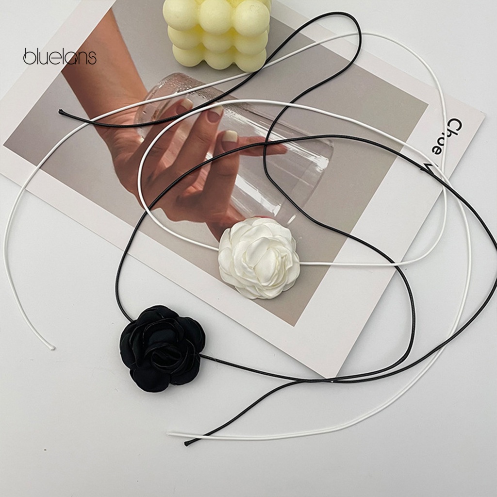 Vòng Cổ Choker Họa Tiết Hoa Hồng 3D Màu Trắng Đen Thanh Lịch Có Thể Điều Chỉnh