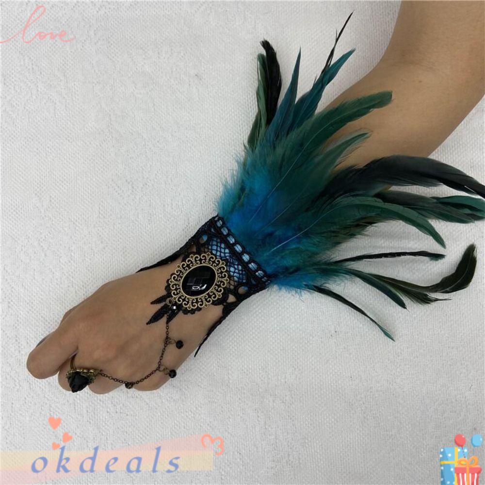 OKDEALS Găng Tay Ren Lông Vũ Hóa Trang Phong Cách Gothic Thời Trang Y2k Steampunk