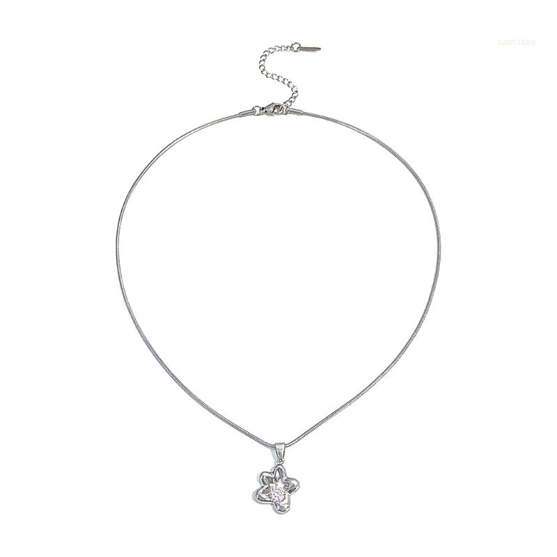 Vòng cổ Mặt Hoa Đính Đá Zircon Màu Hồng Thời Trang Cho Nữ