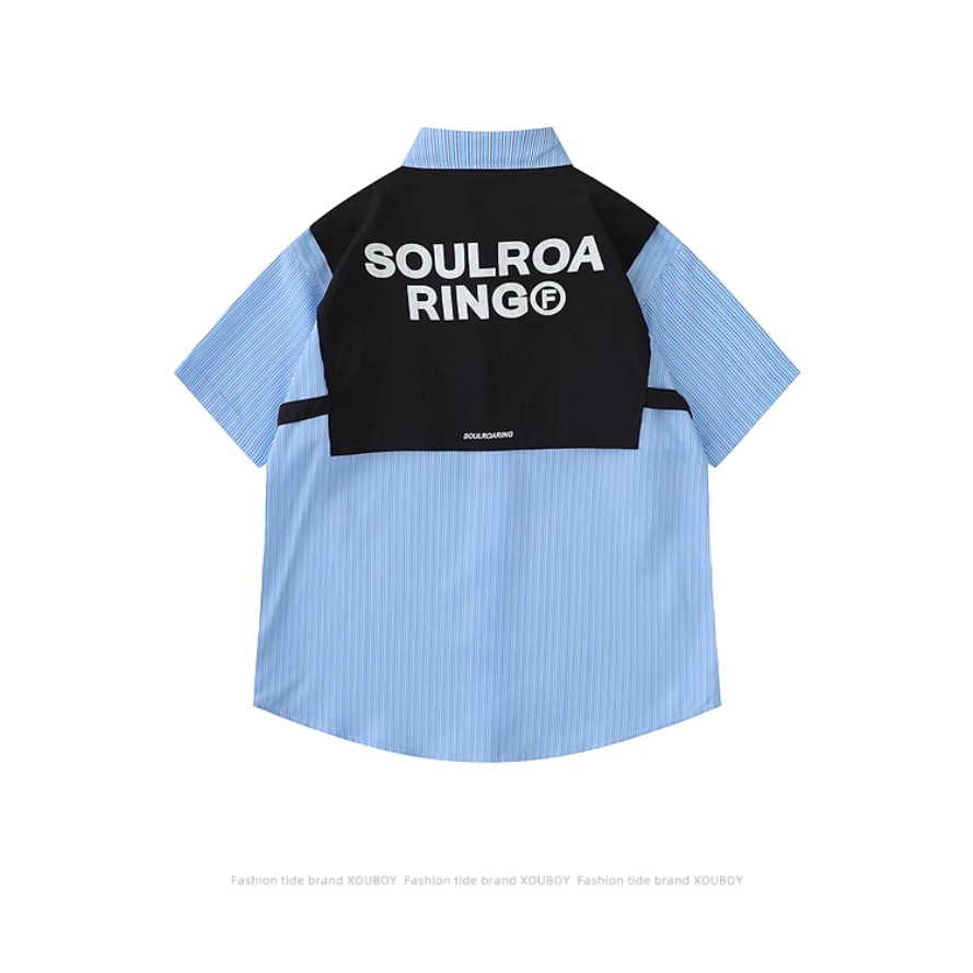 Áo Sơ Mi Giả Hai Lớp Tay Ngắn Kẻ Sọc Màu Sắc Tương Phản Phong Cách Retro Dành Cho Nam Giới