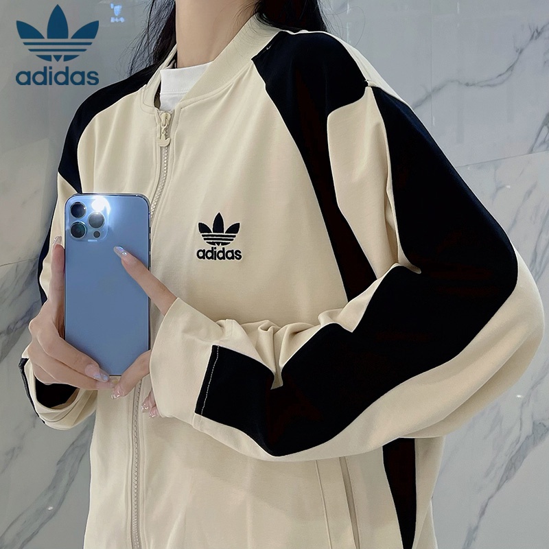 Áo Khoác Gió Thêu Logo Adidas 100% Cotton Phối Màu Tương Phản Thời Trang Cho Nam Và Nữ