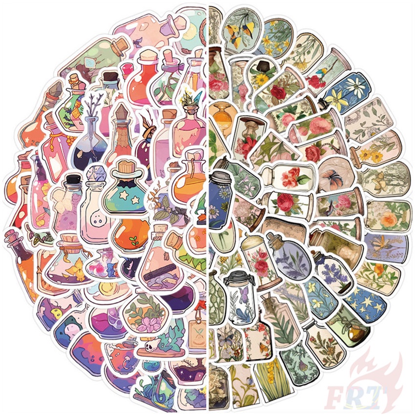 Bộ 200 Chiếc ❉ Miếng Dán Trang Trí Bình Hoa Mini Phong Cách Vintage ❉ Sticker Dán Tường Chống Thấm Nước Họa Tiết Doodle Hợp Thời Trang