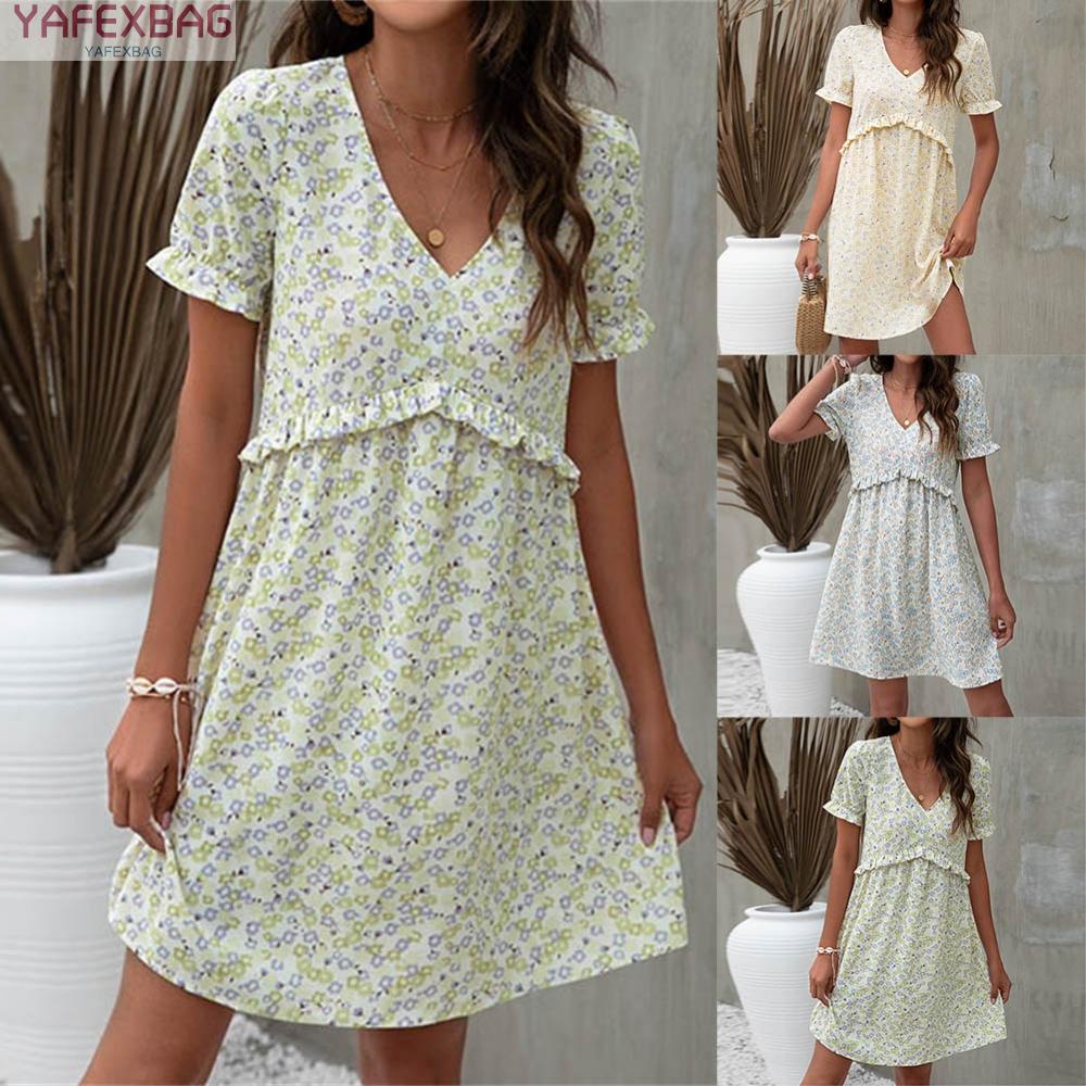 Women Floaral Print Dress Beach Dresses Fahion Floaral Print Short Dress