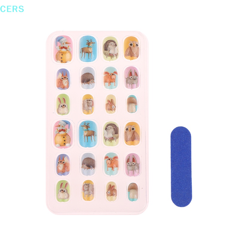 Bộ 24 Móng Tay Giả Họa Tiết Hoạt Hình Nhiều Màu Sắc Cho Bé Gái RS