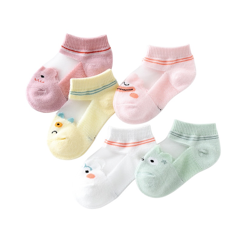 Set 5 Đôi Vớ Cotton Mỏng Phối Lưới Họa Tiết Hoạt Hình Thời Trang Mùa Hè Cho Bé