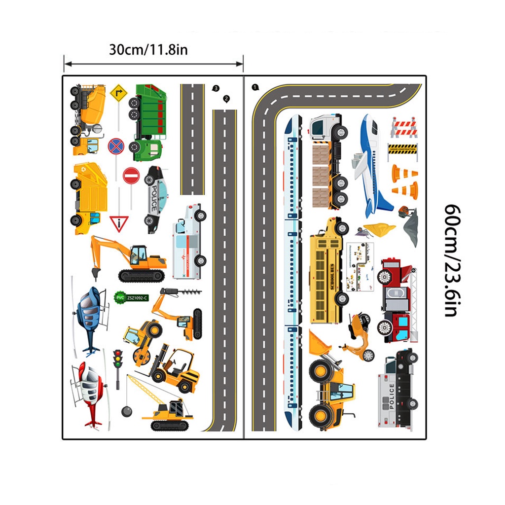 Set 2 Miếng Dán Tường Bằng PVC Tự Dính Họa Tiết Phương Tiện Giao Thông Trang Trí Phòng Bé