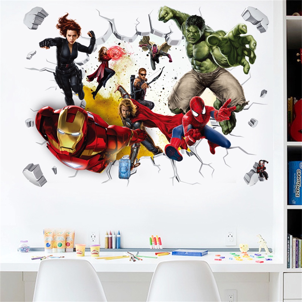 Miếng Dán Tường Bằng PVC Chống Thấm Nước Hình Avengers