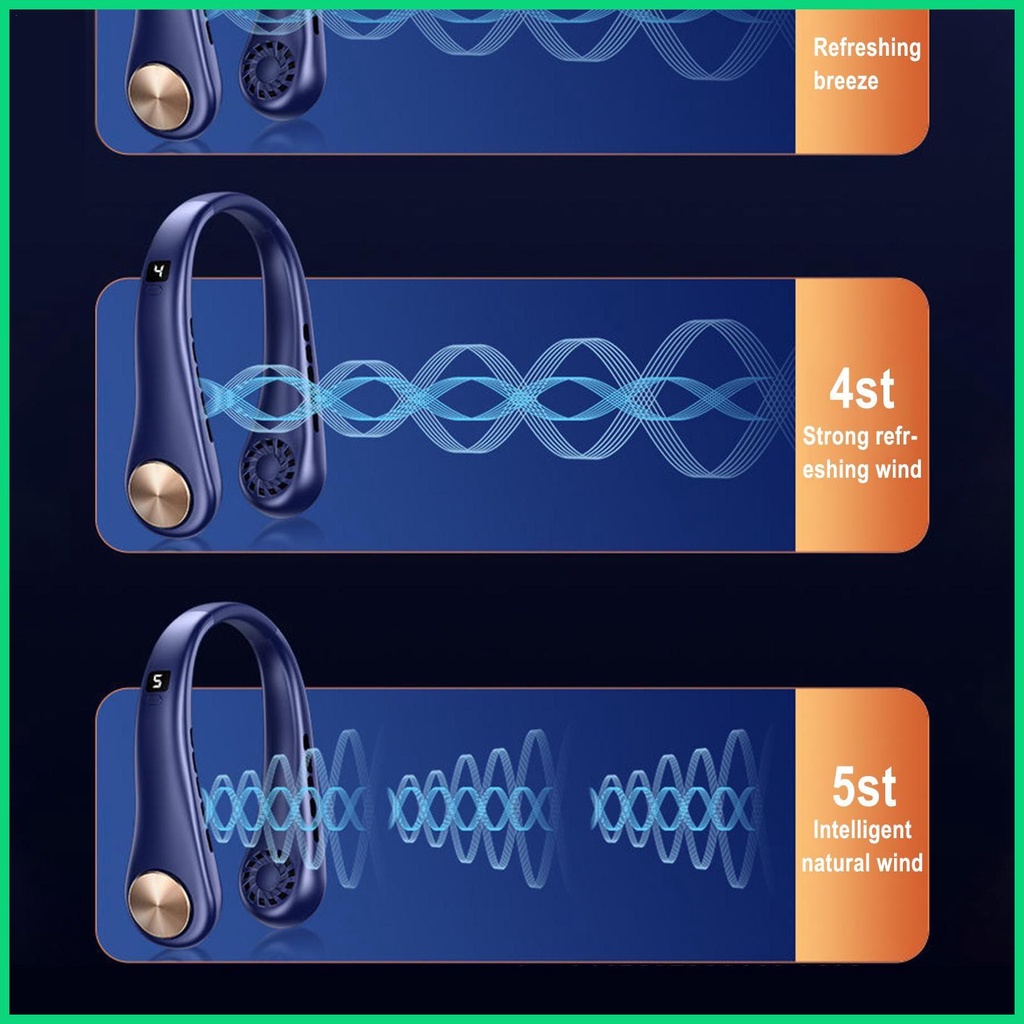 Quạt Đeo Cổ Không Cánh Có Thể Điều Chỉnh Và Sạc Lại Kèm Đèn LED Hiển Thị Rảnh Tay Gió Mạnh jiwvn Jwvn