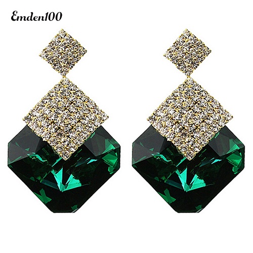 Bông Tai Hình Vuông Đính Đá Lấp Lánh Sang Trọng Cho Nữ