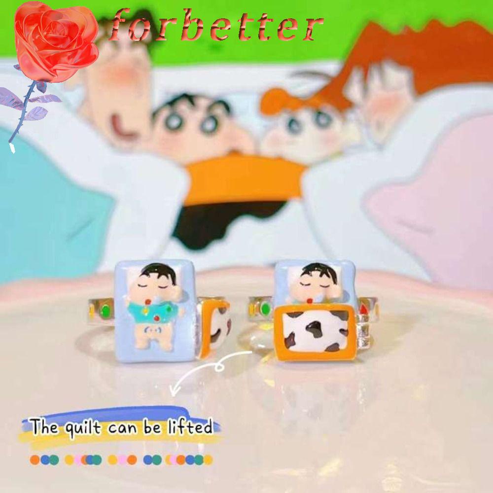 FORBETTER Nhẫn Đeo Tay Hình Cậu Bé Bút Chì Shin-Chan Sáng Tạo Vui Nhộn Kèm Vỏ Đựng Dành Cho Nam