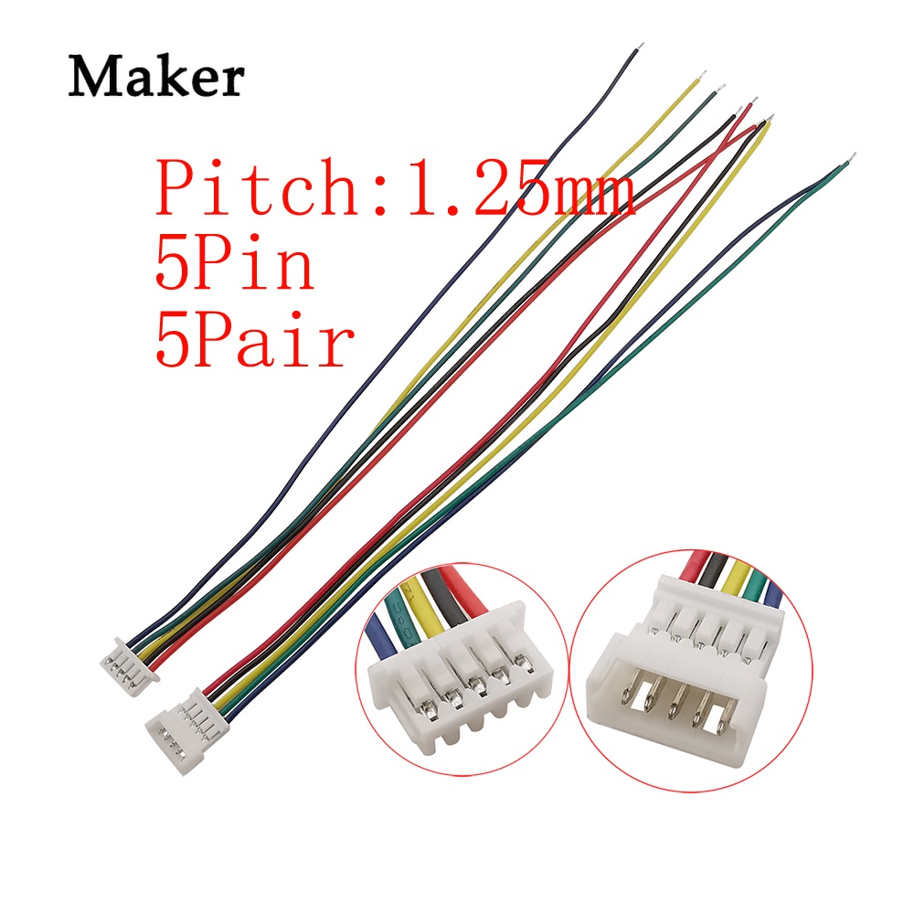Set 5 Cặp Giắc Cắm Micro JST 1.25mm 150MM 2 / 3 / 4 / 5 / 6 Pin Kèm Dây Cáp Kết Nối 150MM 28AWG