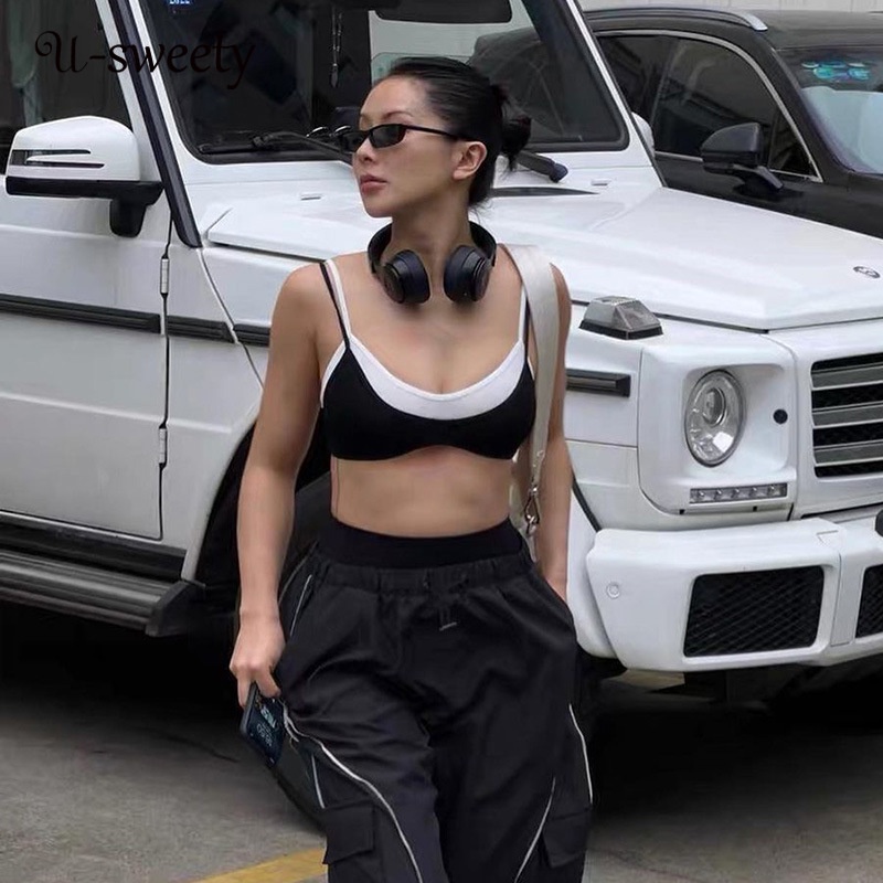 Áo Tank Top Hai Dây Dáng Ôm Màu Tương Phản Thời Trang 2023 Cho Bạn Gái