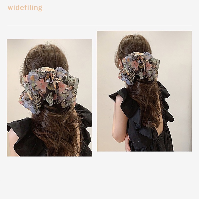 Kẹp Tóc Đính Nơ Vải Chiffon Cỡ Lớn In Họa Tiết Hoa Xinh Xắn Thời Trang Cho Nữ