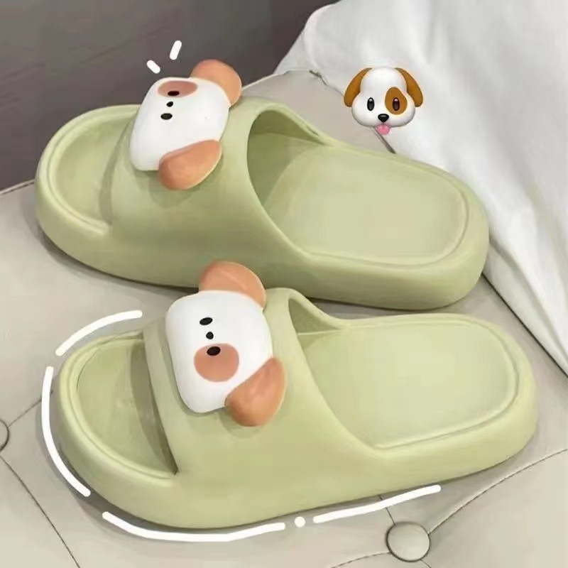 Dép Đi Trong Nhà Đế Dày Chống Trượt Màu Trắng Hình Cún Dễ Thương Cho Nữ