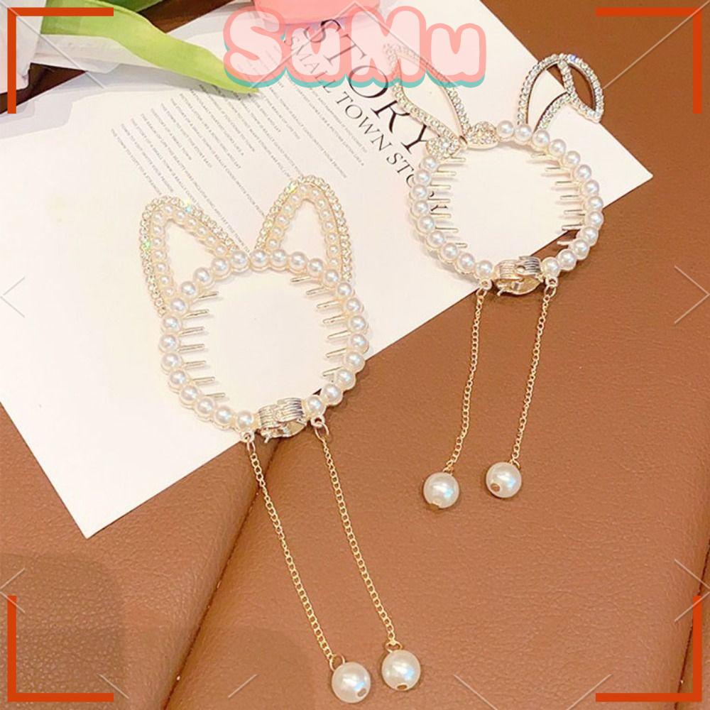 SUMU Kẹp Tóc Cài Tóc Đính Bóng Lông Thỏ Mèo Phối Tua Rua Kiểu Retro Cho Bé