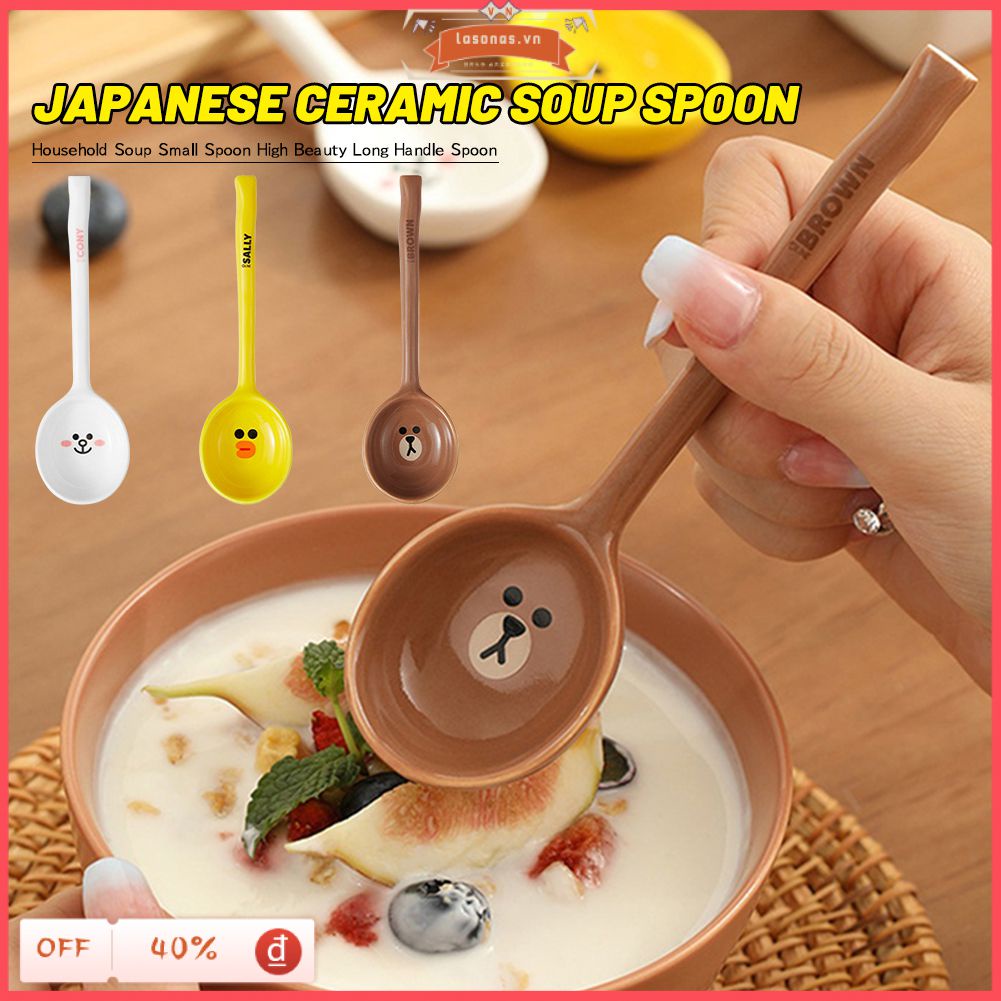 1 Muỗng Gốm Phong Cách Nhật Bản Thìa Canh Nhỏ Dễ Thương Thìa Tay Cầm Dài