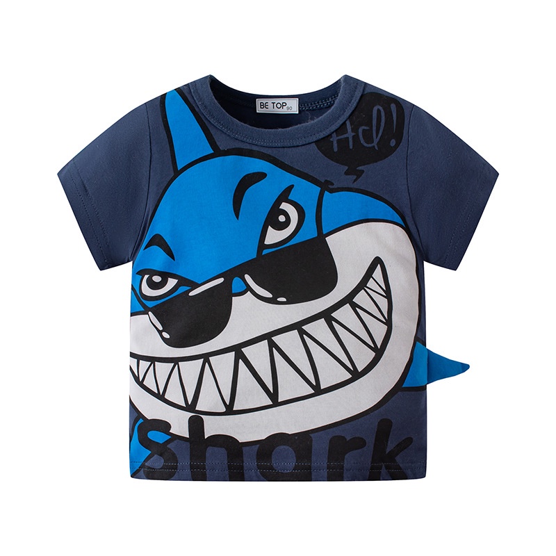 Áo Thun Ngắn Tay In Hình Cá Mập Thời Trang Cho Bé