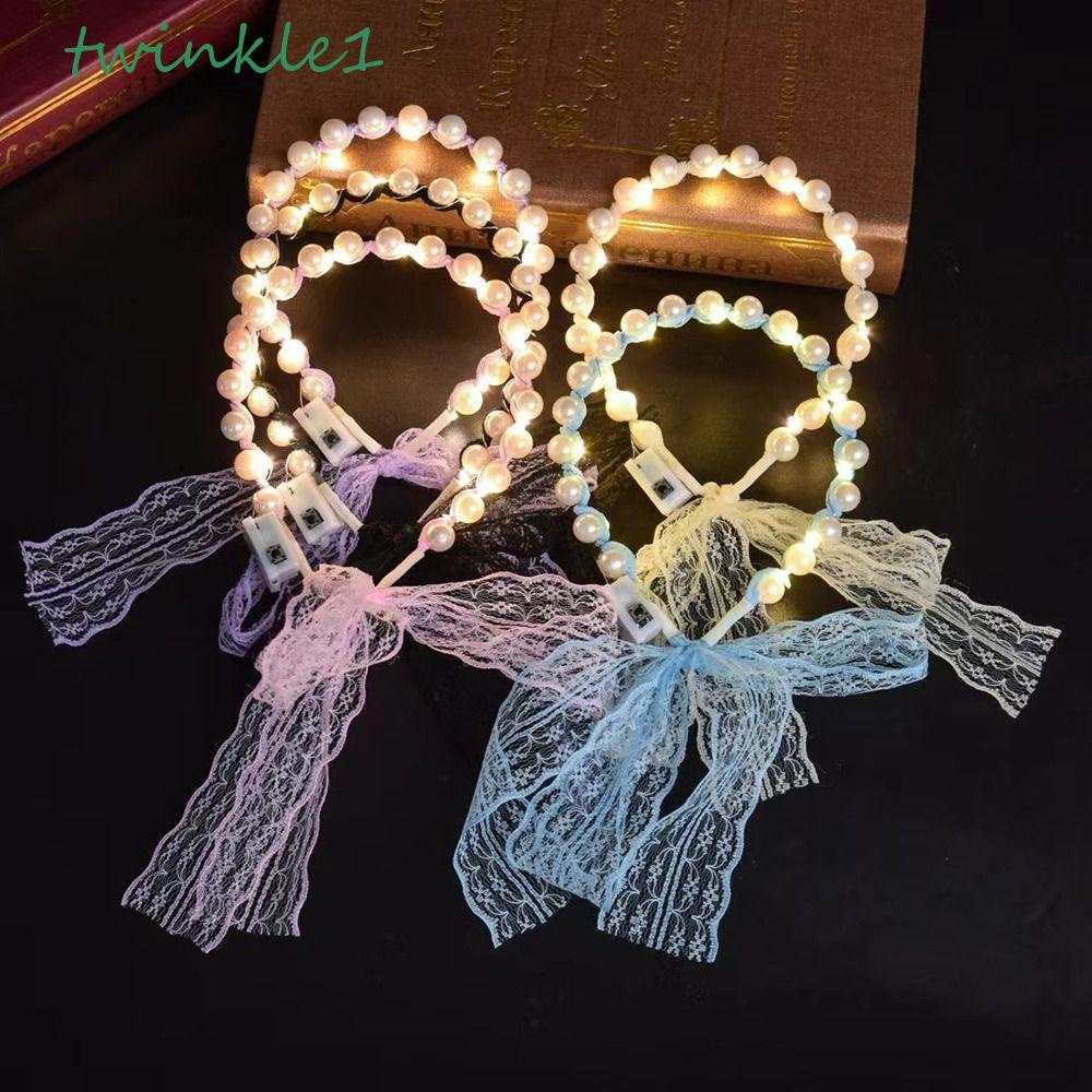 TWINKLE Băng Đô Cài Tóc Phối Ren Và Đèn LED Thời Trang Cho Nữ