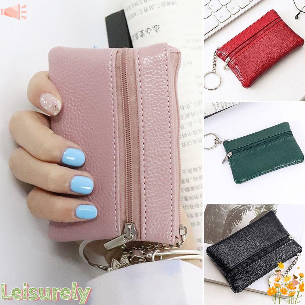 LEILY Set 2 Ví Mini Đựng Thẻ Có Khóa Kéo Thời Trang Cho Nữ Giá Đỡ