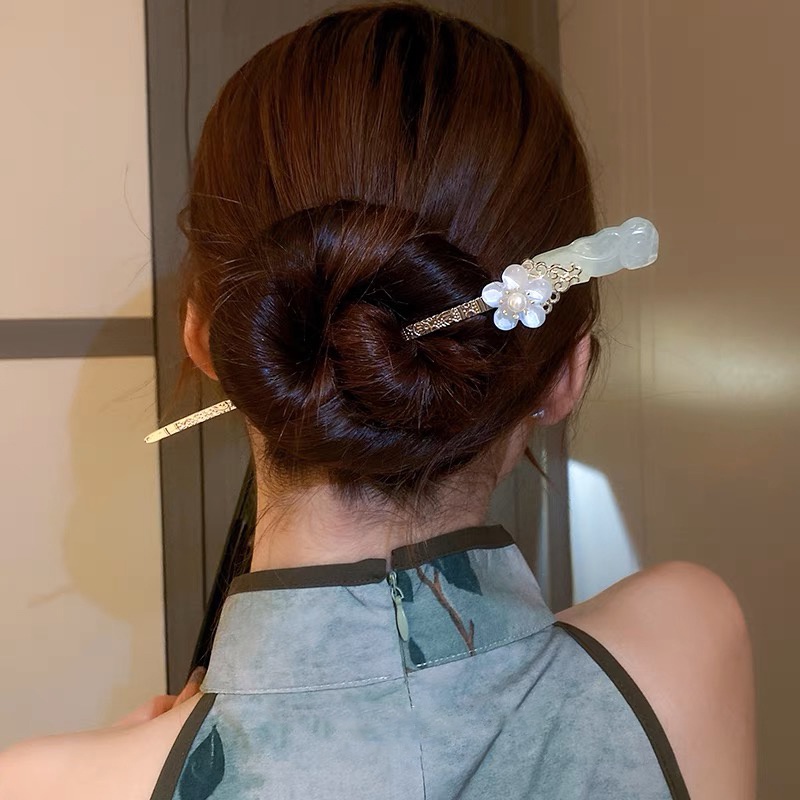 Trâm cài tóc AIJOLEN bằng kim loại hình hoa phối tua rua phong cách Trung Hoa thời trang cho nữ