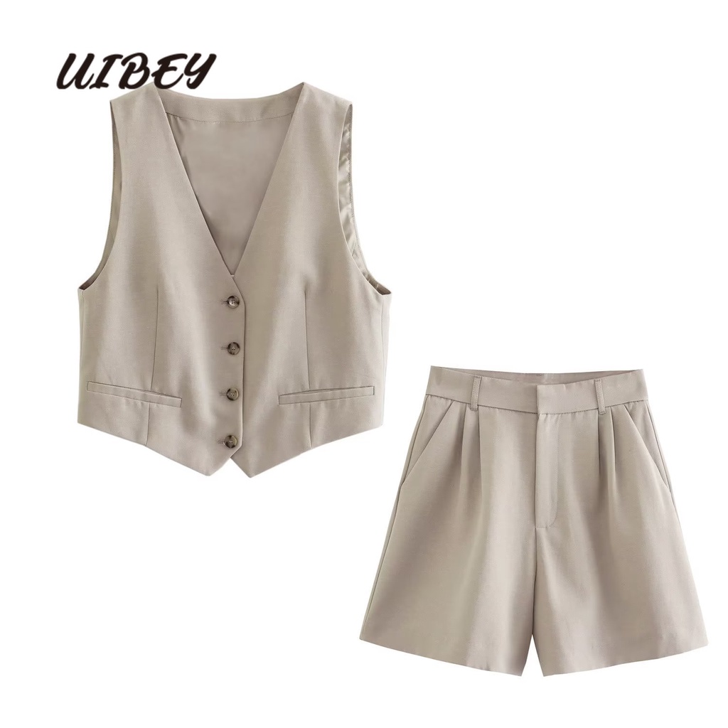 Uibey Bộ Áo Vest + Quần Short Lưng Cao Thời Trang Cá Tính 7682