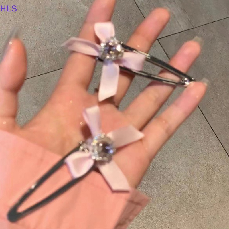 Kẹp Tóc Kim Loại Hình Nơ Đính Pha Lê Xanh Dương / Hồng Phong Cách Gothic Dễ Thương Thời Trang Cho Nữ Y2K