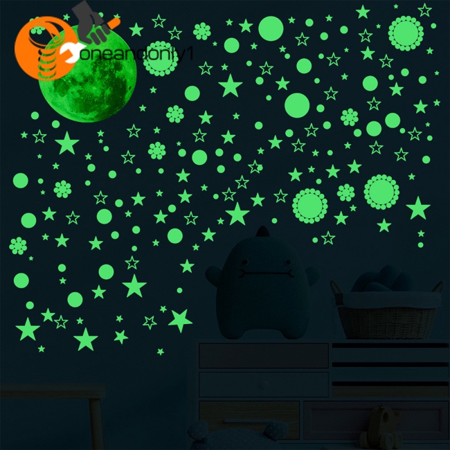 Bộ 3 Miếng Dán Tường Dạ Quang Tự Dính Hình Trăng Sao Trang Trí Phòng Bé Gái