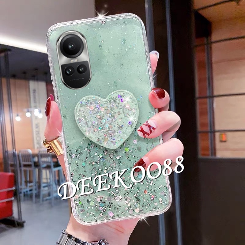 Ốp Điện Thoại Lấp Lánh Gắn Kèm Giá Đỡ Hình Trái Tim Dành Cho OPPO Reno 10 Pro Plus Pro + 5G 2023 Reno 10 10 Pro Reno 10 Pro +
