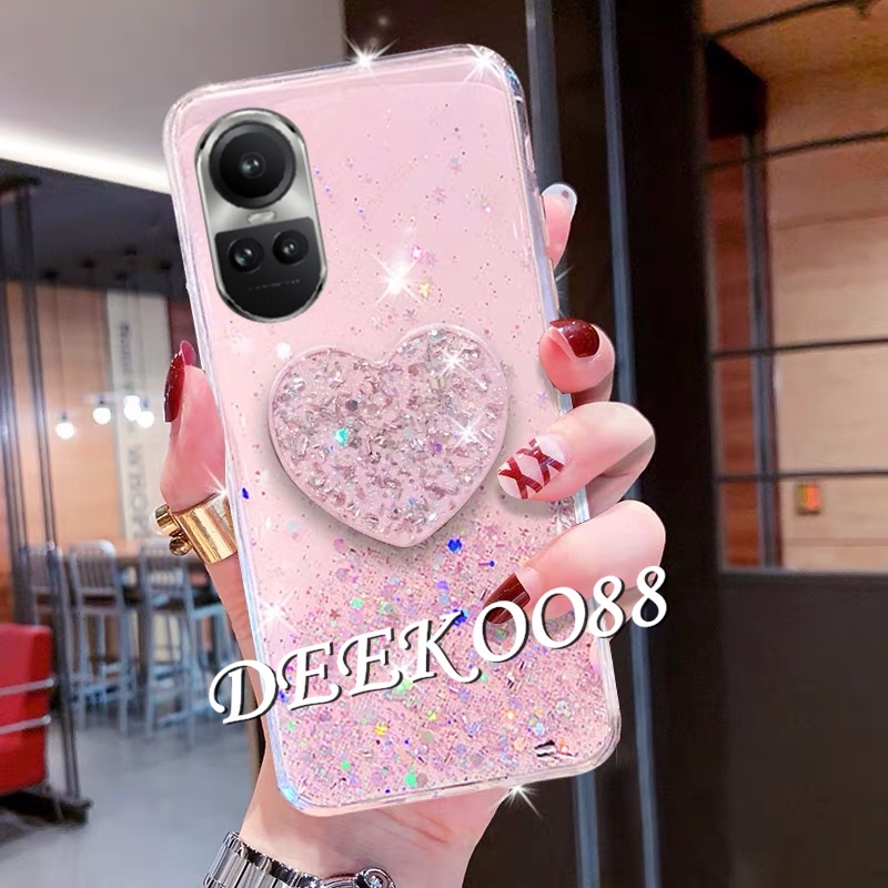 Ốp Điện Thoại Lấp Lánh Gắn Kèm Giá Đỡ Hình Trái Tim Dành Cho OPPO Reno 10 Pro Plus Pro + 5G 2023 Reno 10 10 Pro Reno 10 Pro +