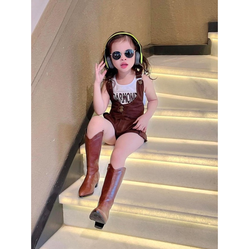 Yếm kaki giặt kèm áo siêu xinh cho bé gái 10-30kg