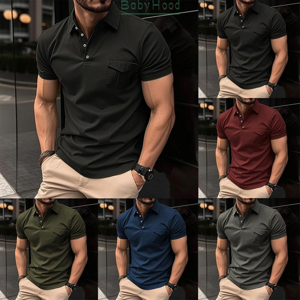 Mens Button-Up Collared Short Sleeve Shirts Slim Fit Muscle Blouse Tops T-Shirt#BBHOOD