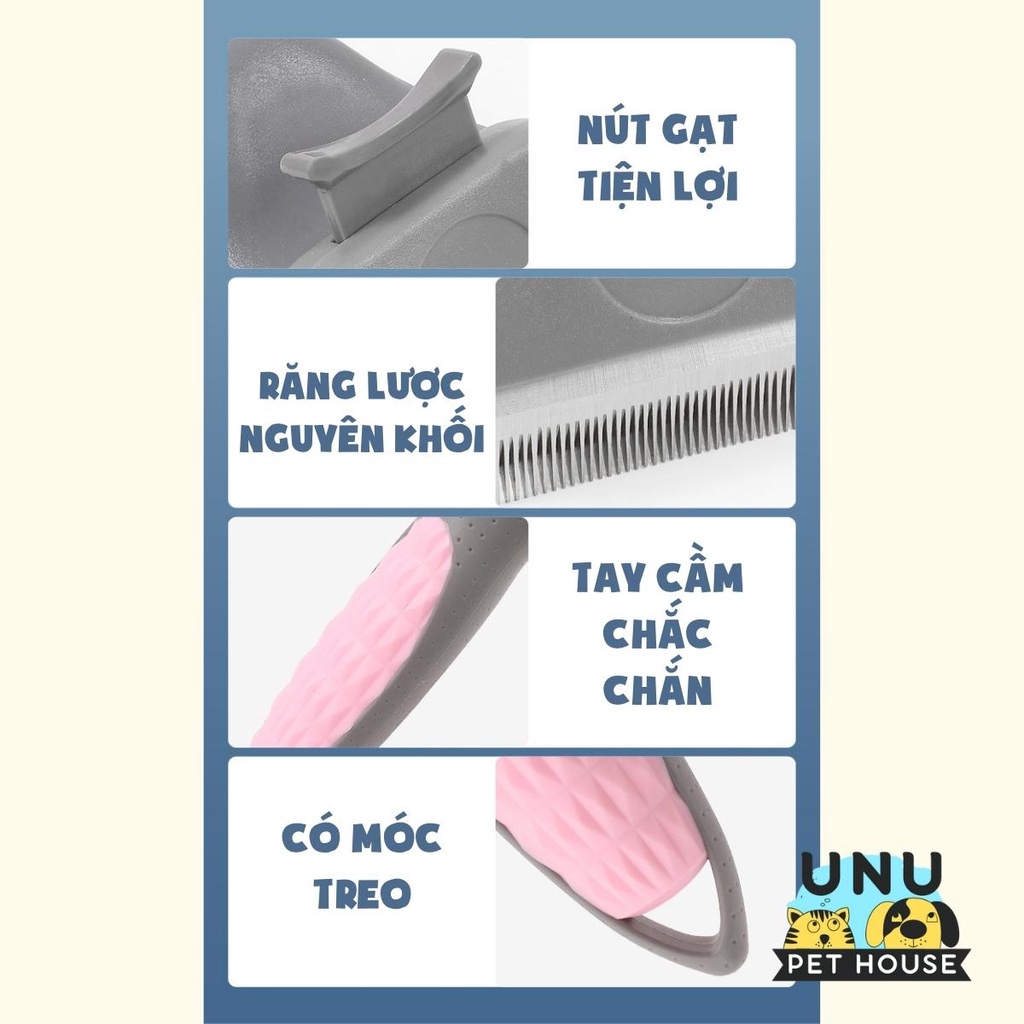 Lược chải lông chó mèo thiết kế bồ cào có nút gạt lông, thích hợp chải lông cho chó mèo lông ngắn và dày – UNU Pet House