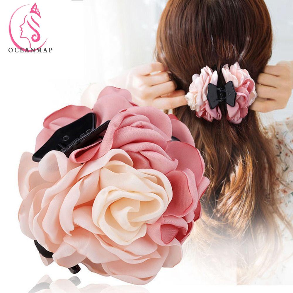 OCEANMAP Kẹp Tóc Hoa Vải Chiffon Thanh Lịch Cho Nữ