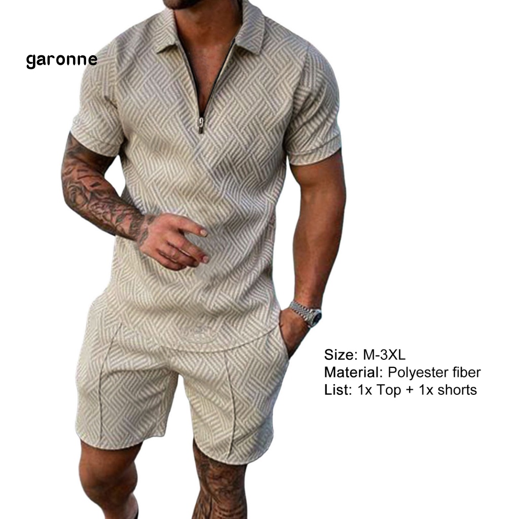 Set 2 Món Áo Thun Tay Ngắn Cổ Bẻ Dáng Rộng Có Khóa Kéo + Quần Short Thời Trang Cho Nam