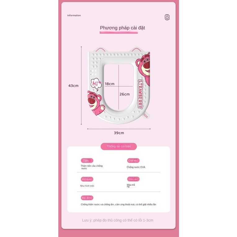 Đệm Lót Bồn Cầu Bốn Mùa Không Thấm Nước Hình Gấu / Dâu Tây Thông Dụng Có Thể Giặt