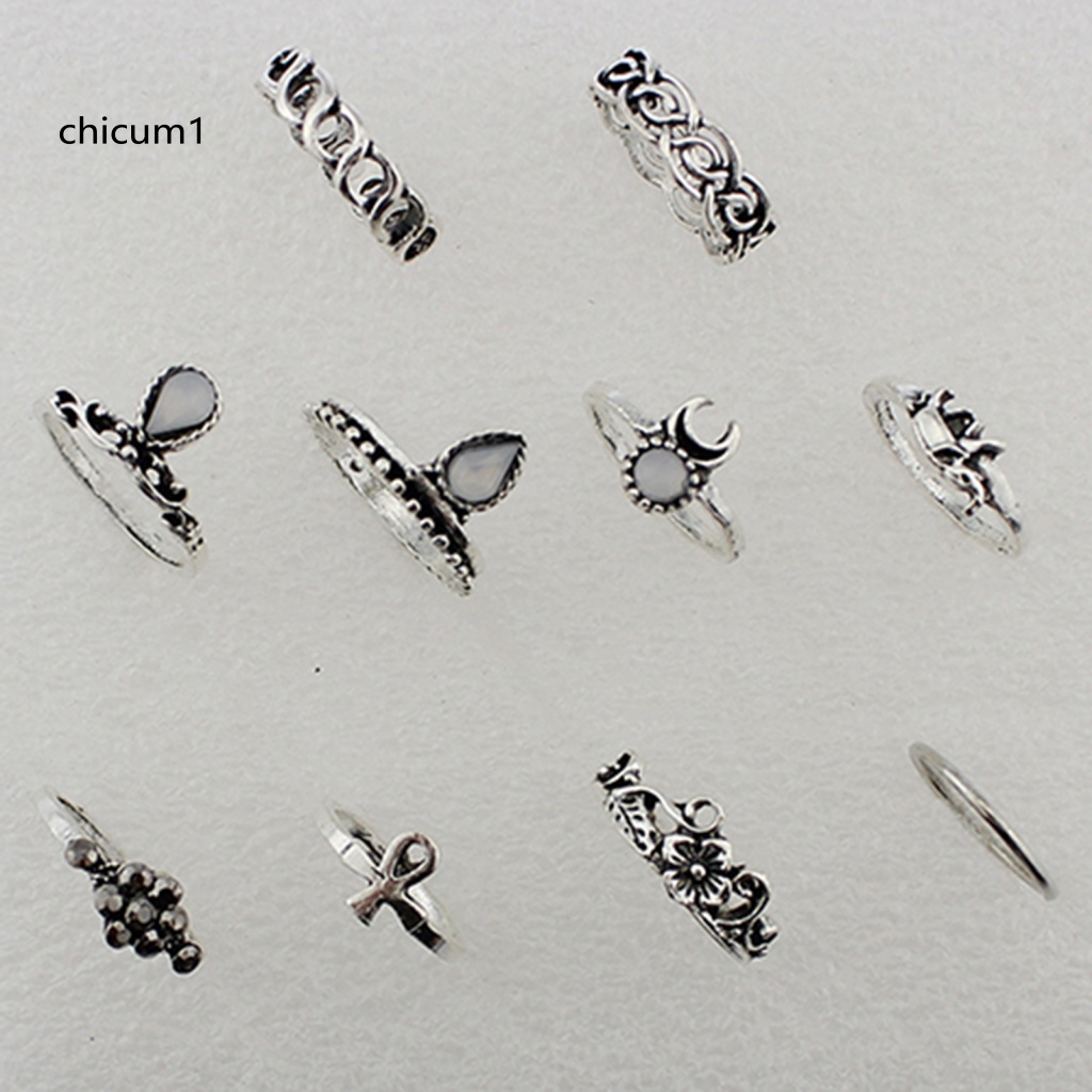 Set 10 Nhẫn Đeo Khớp Ngón Tay Phong Cách Vintage Cho Nữ
