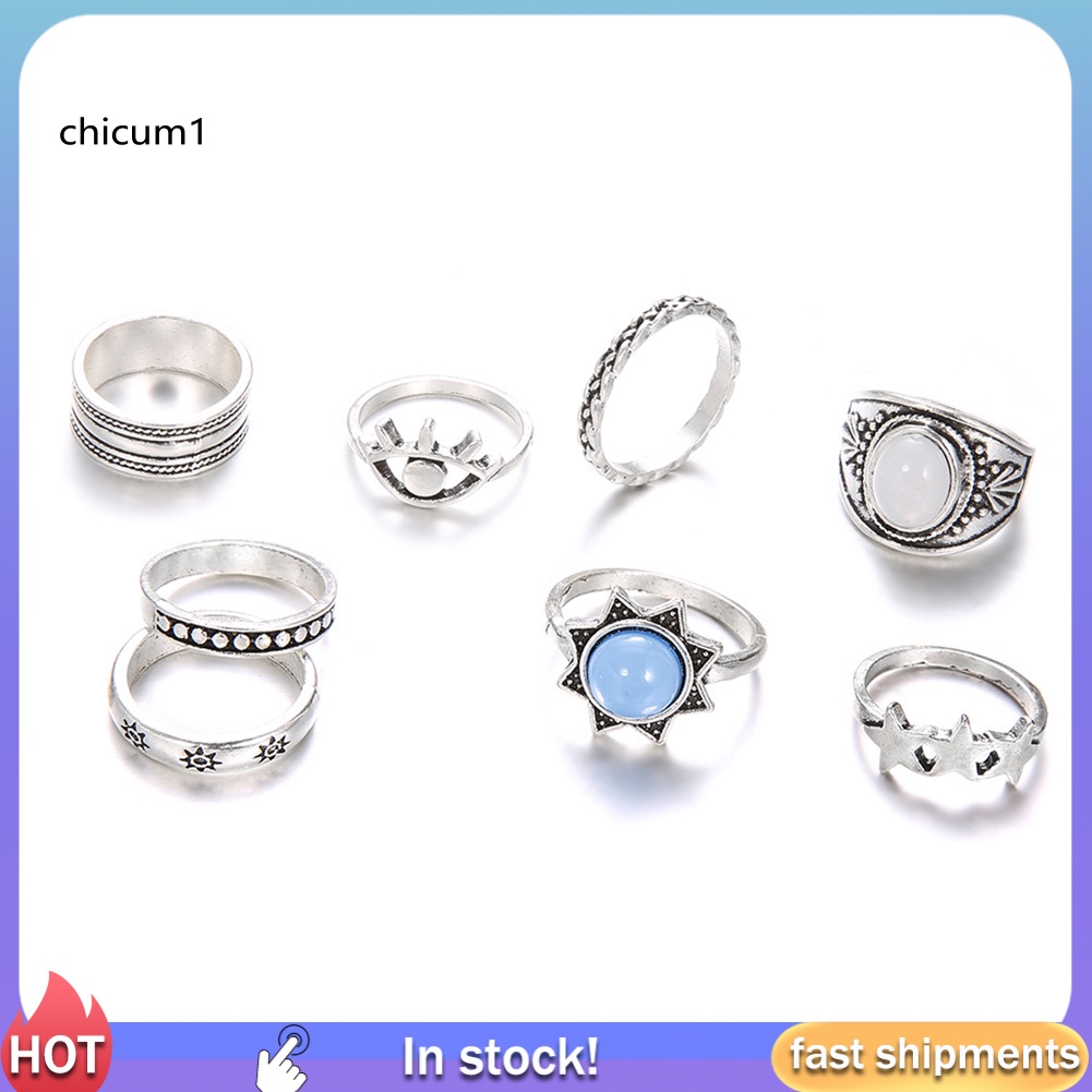 Set 7 Nhẫn Đeo Giữa Ngón Tay Phong Cách Bohemian