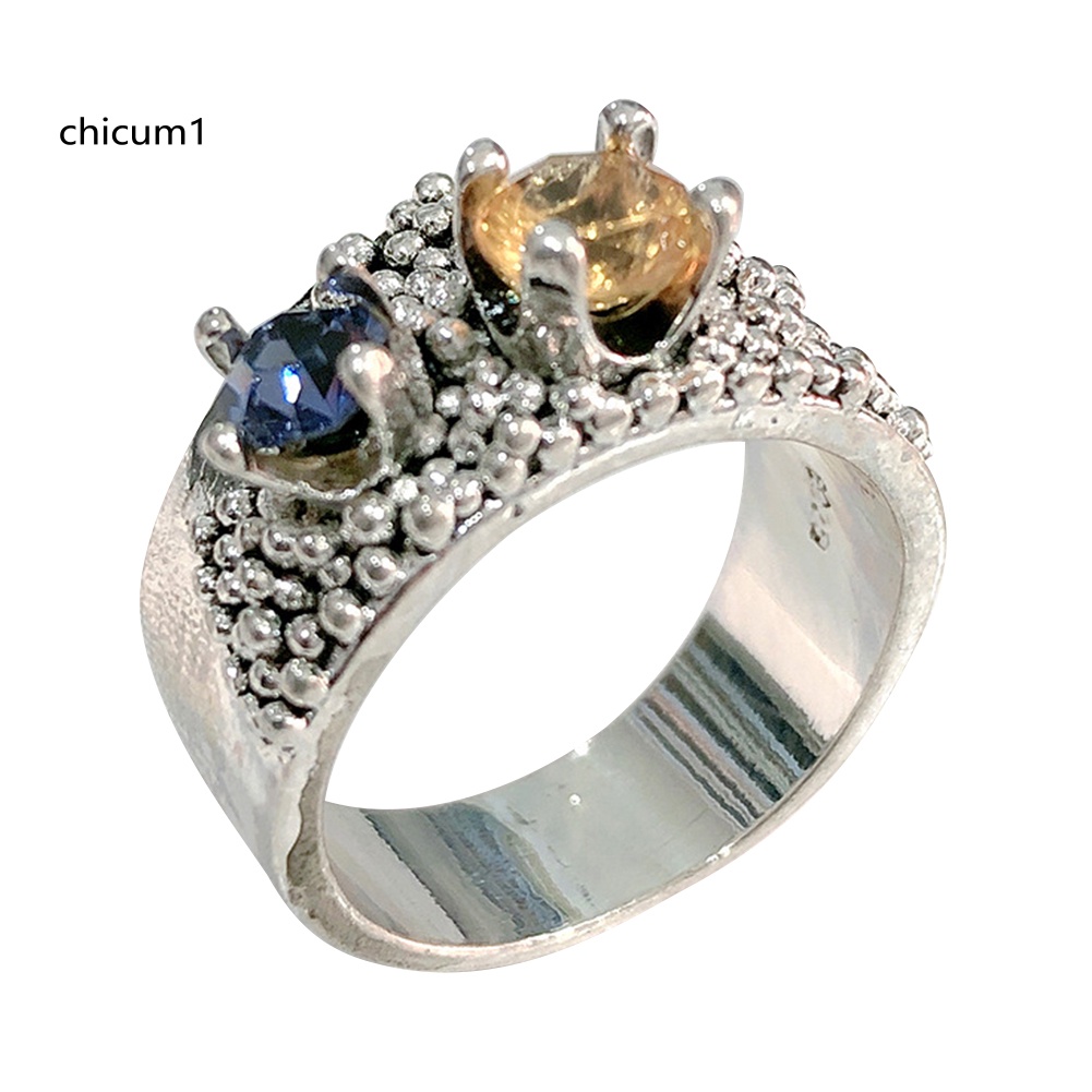 Nhẫn Cưới Bản Rộng Đính Đá Zirconia Hai Màu Sắc Cổ Điển