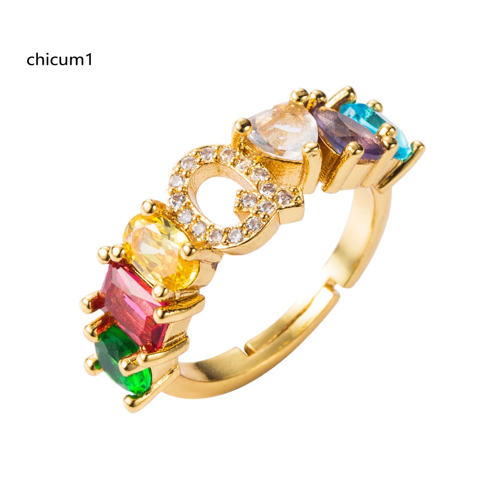 Nhẫn Hở Unisex Đính Đá Zirconia Màu Cầu Vồng Có Thể Điều Chỉnh Kích Cỡ