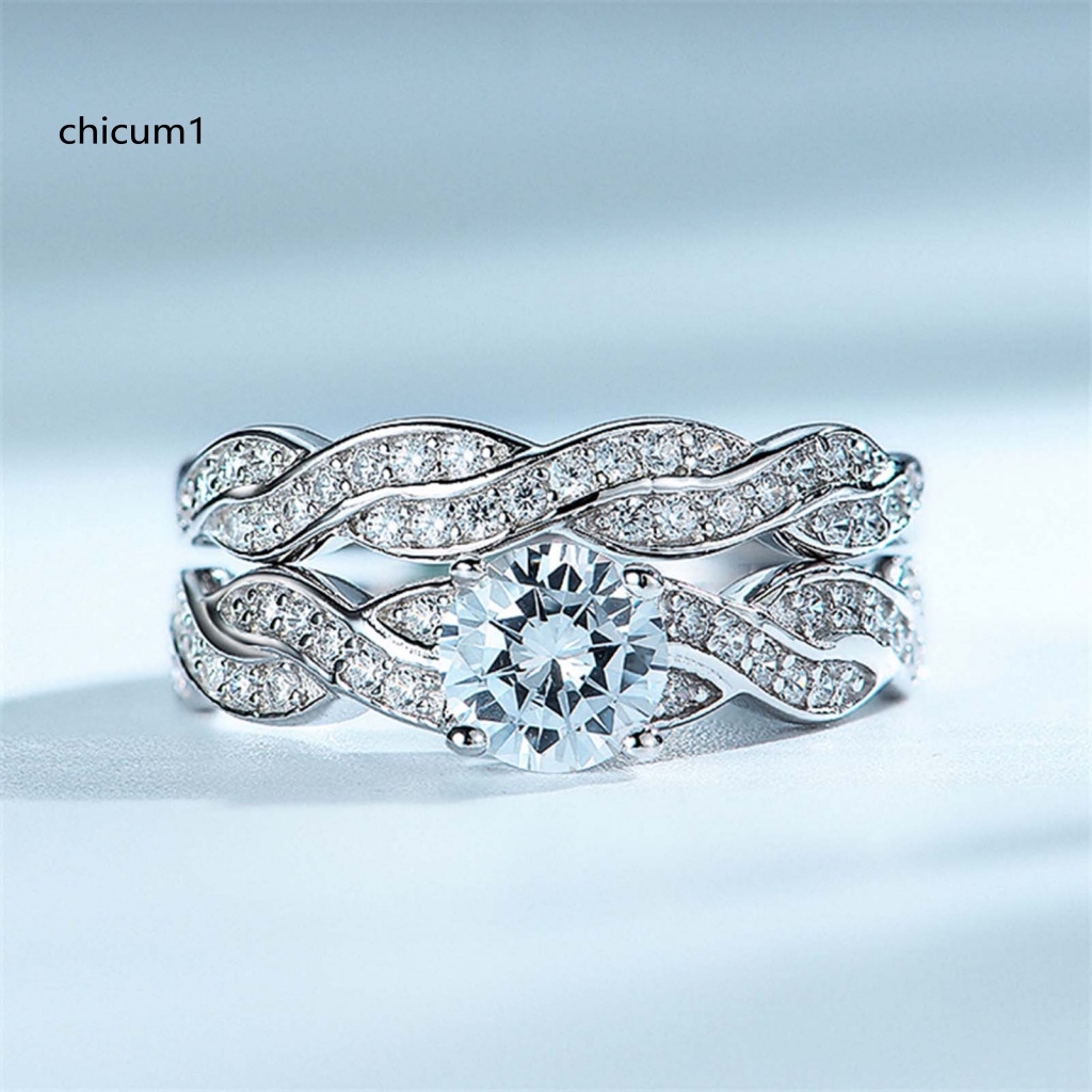 Set 2 Nhẫn Cưới Mạ Đồng Đính Đá Zircon Sang Trọng