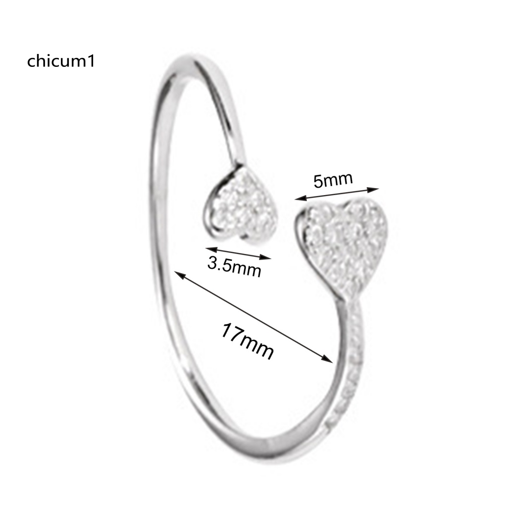 Nhẫn Hở Hình Trái Tim Đính Đá Zircon Có Thể Điều Chỉnh Kích Thước