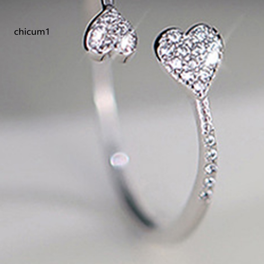 Nhẫn Hở Hình Trái Tim Đính Đá Zircon Có Thể Điều Chỉnh Kích Thước