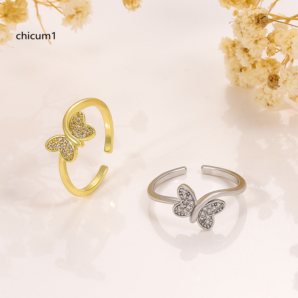 Nhẫn Dạng Mở Đính Đá Hình Bướm Lấp Lánh Có Thể Điều Chỉnh