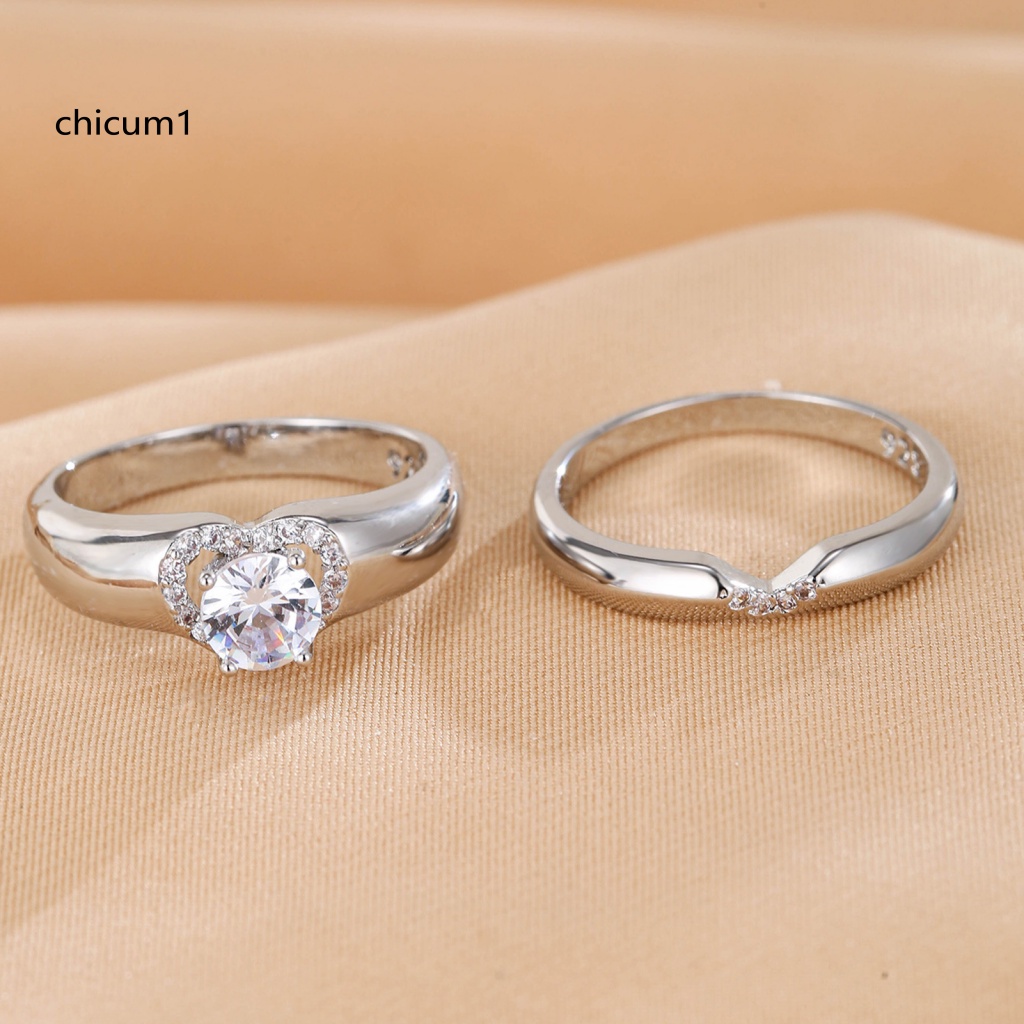1 Cặp Nhẫn Đính Hôn Đính Đá Hình Trái Tim Lấp Lánh Dành Cho Nam Và Nữ