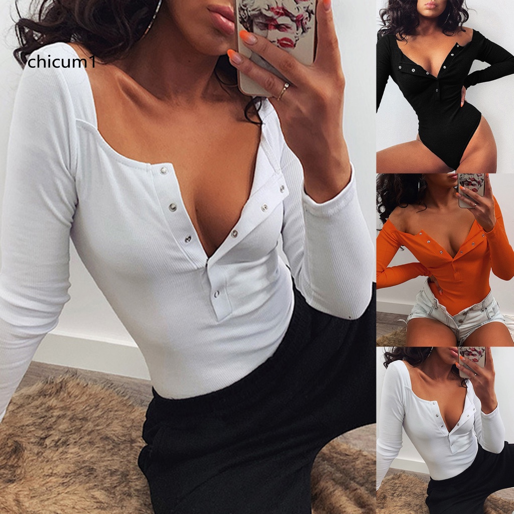 Bộ Áo Liền Quần Dệt Kim Tay Dài Cổ Vuông Dáng Ôm Phối Nút Gợi Cảm Cho Bạn