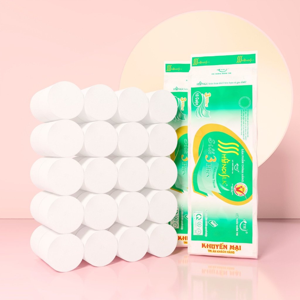 Combo 2 Túi Giấy vệ sinh Hà Nội Silk xanh 3 lớp không lõi 10 cuộn/túi X2