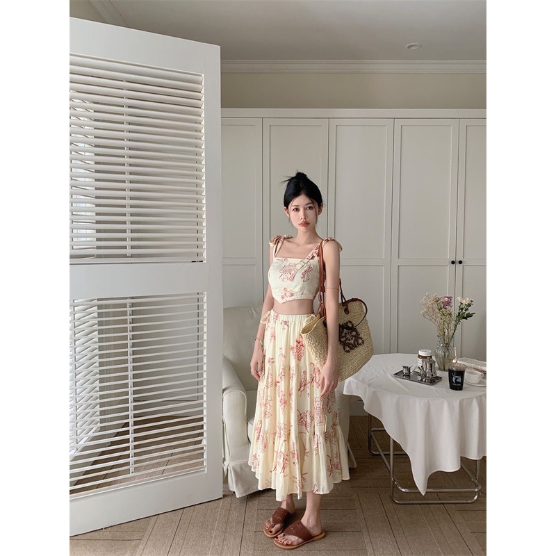 Set Áo Váy Hai Dây Eo Cao Phong Cách Hàn Quốc Thời Trang Mùa Hè 2023 Mfs